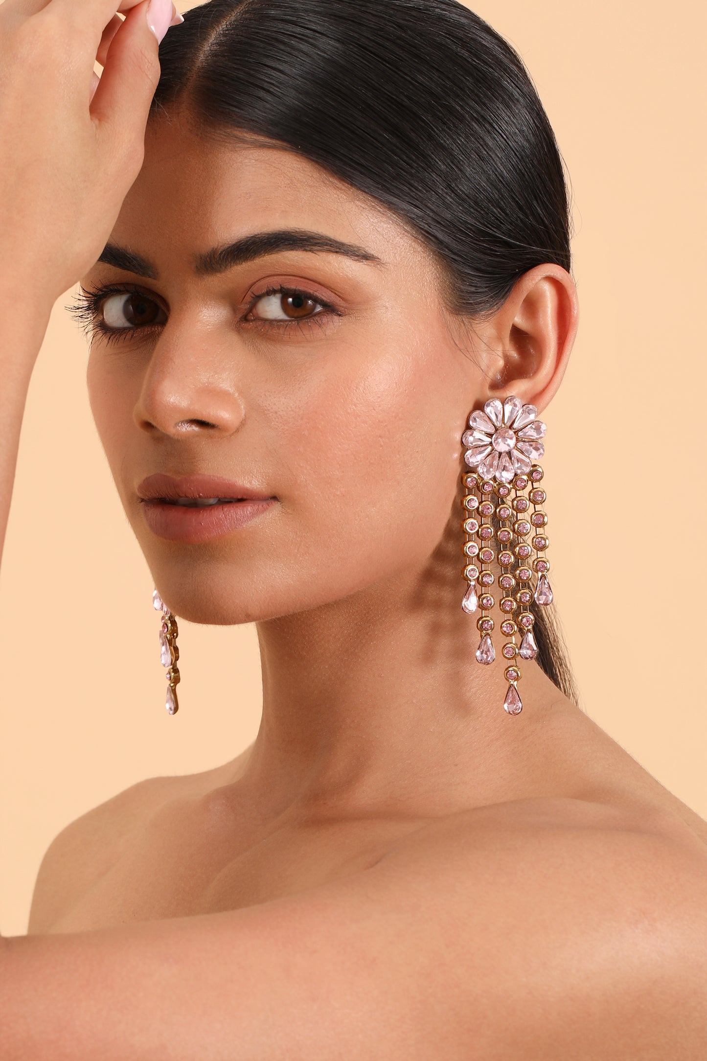 Pearlfect Sparkling Flower Dangler Earrings