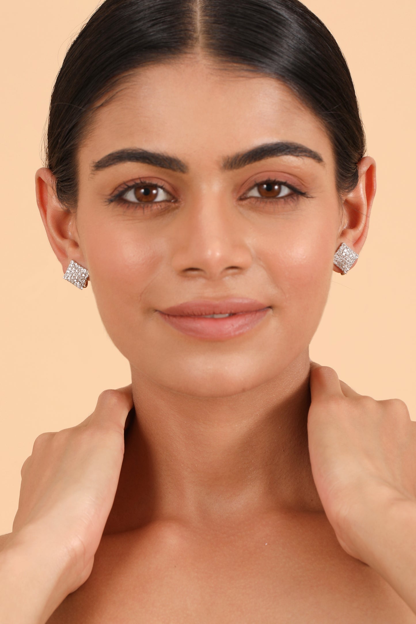 Pearlfect Silver Ice Square American Diamond Earrings
