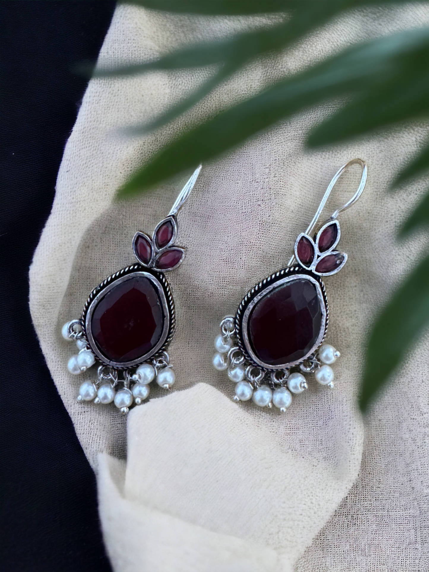 Pearlfect Cut-Stone Dangling Oxidised Earrings (In Four Colours)