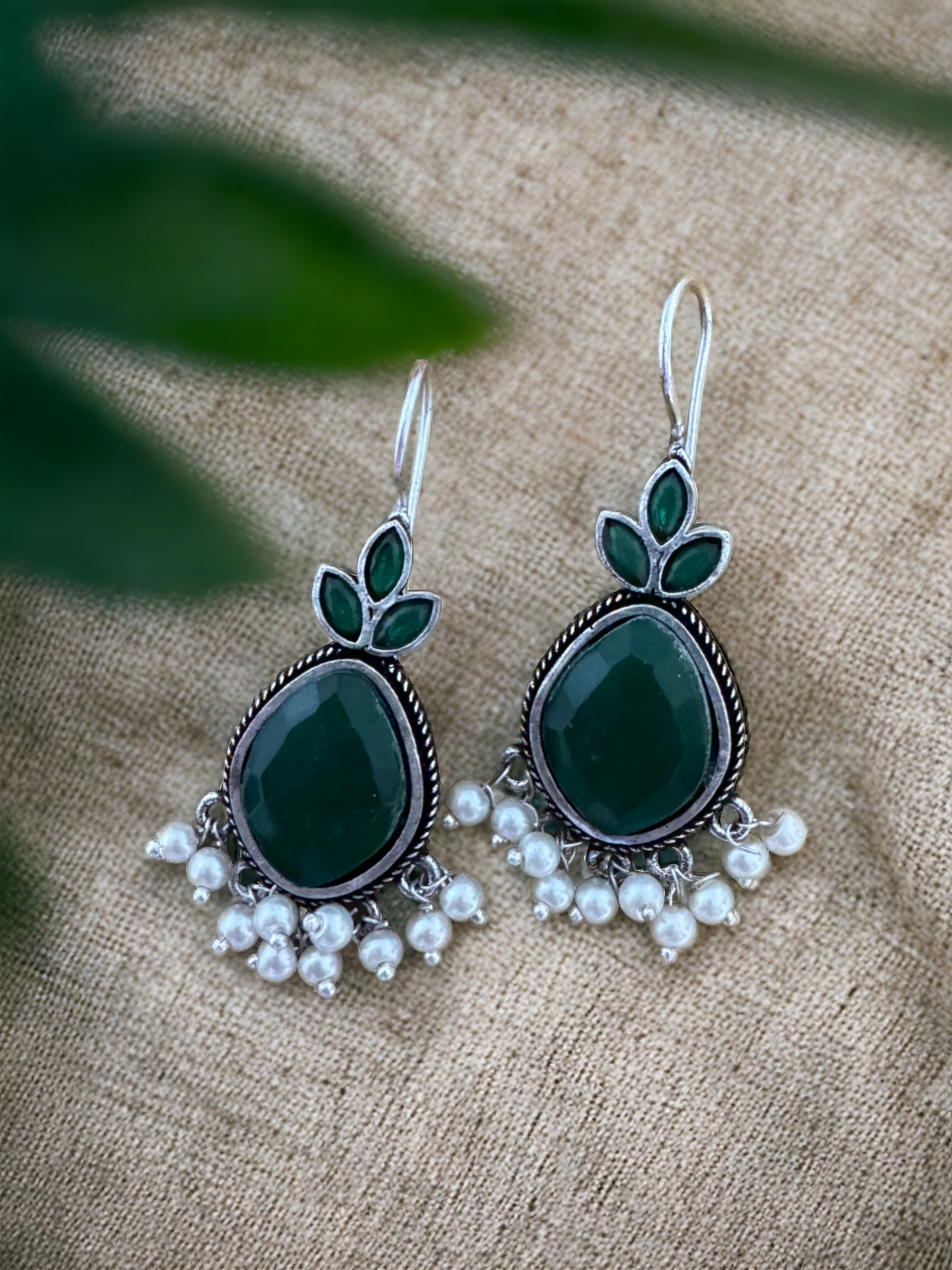 Pearlfect Cut-Stone Dangling Oxidised Earrings (In Four Colours)