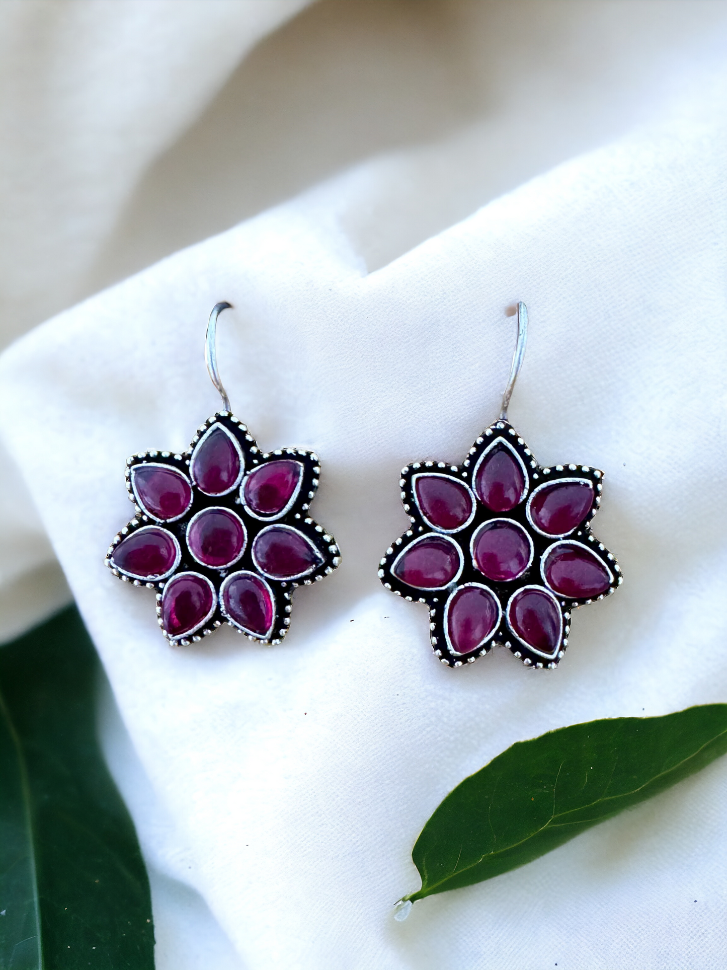 Pearlfect Flower Bloom Oxidized Hook Earrings