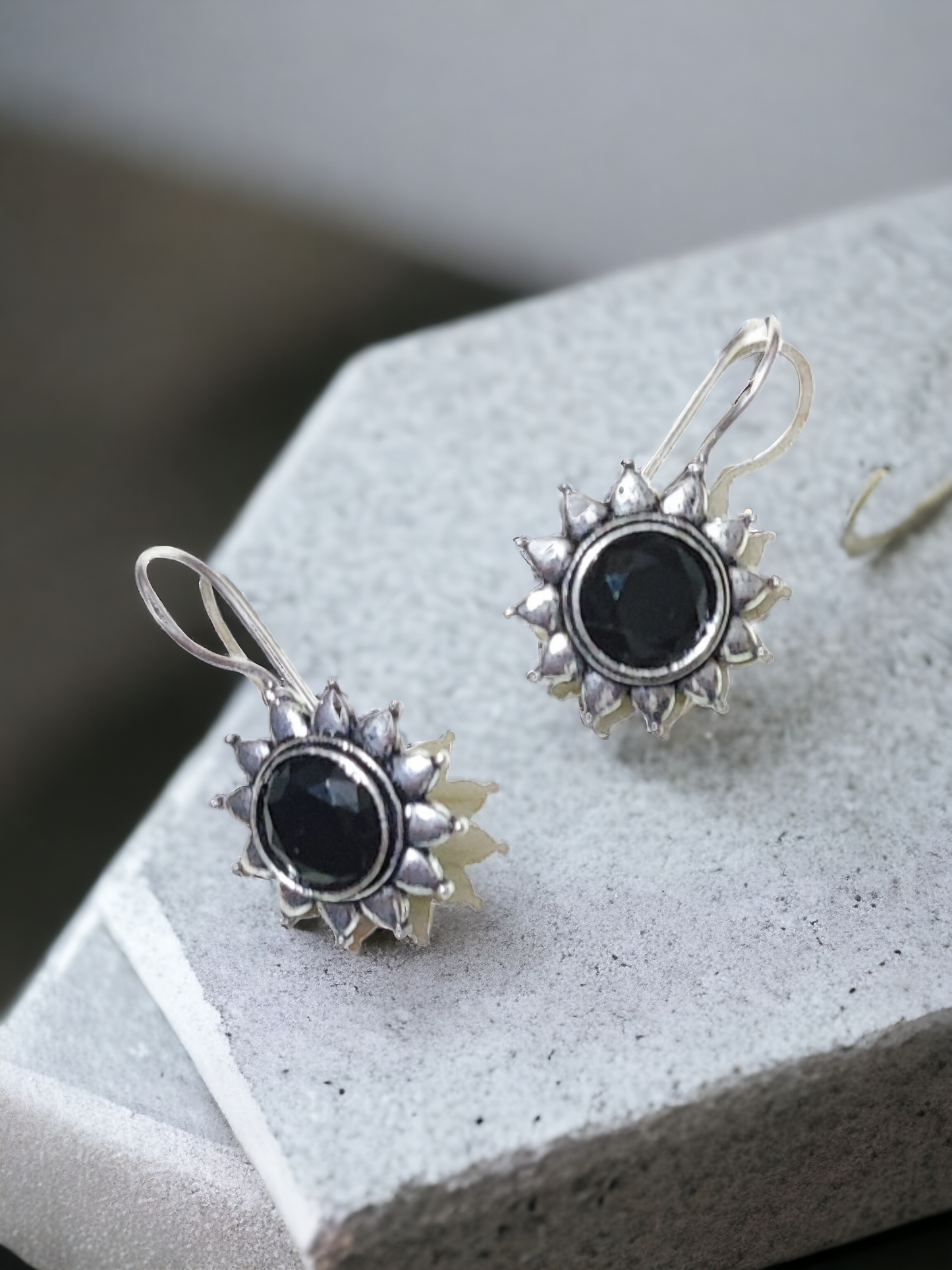Pearlfect Oxidised Sunflower Dangler Earrings
