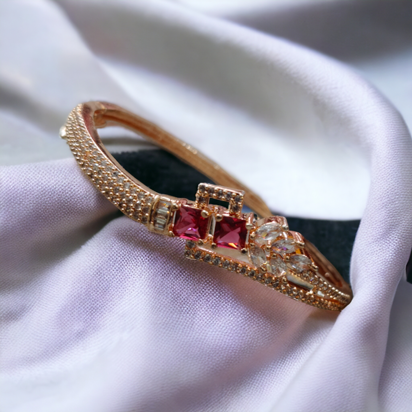 Pearlfect Ruby Stone American Diamond Ajdustable Bracelet