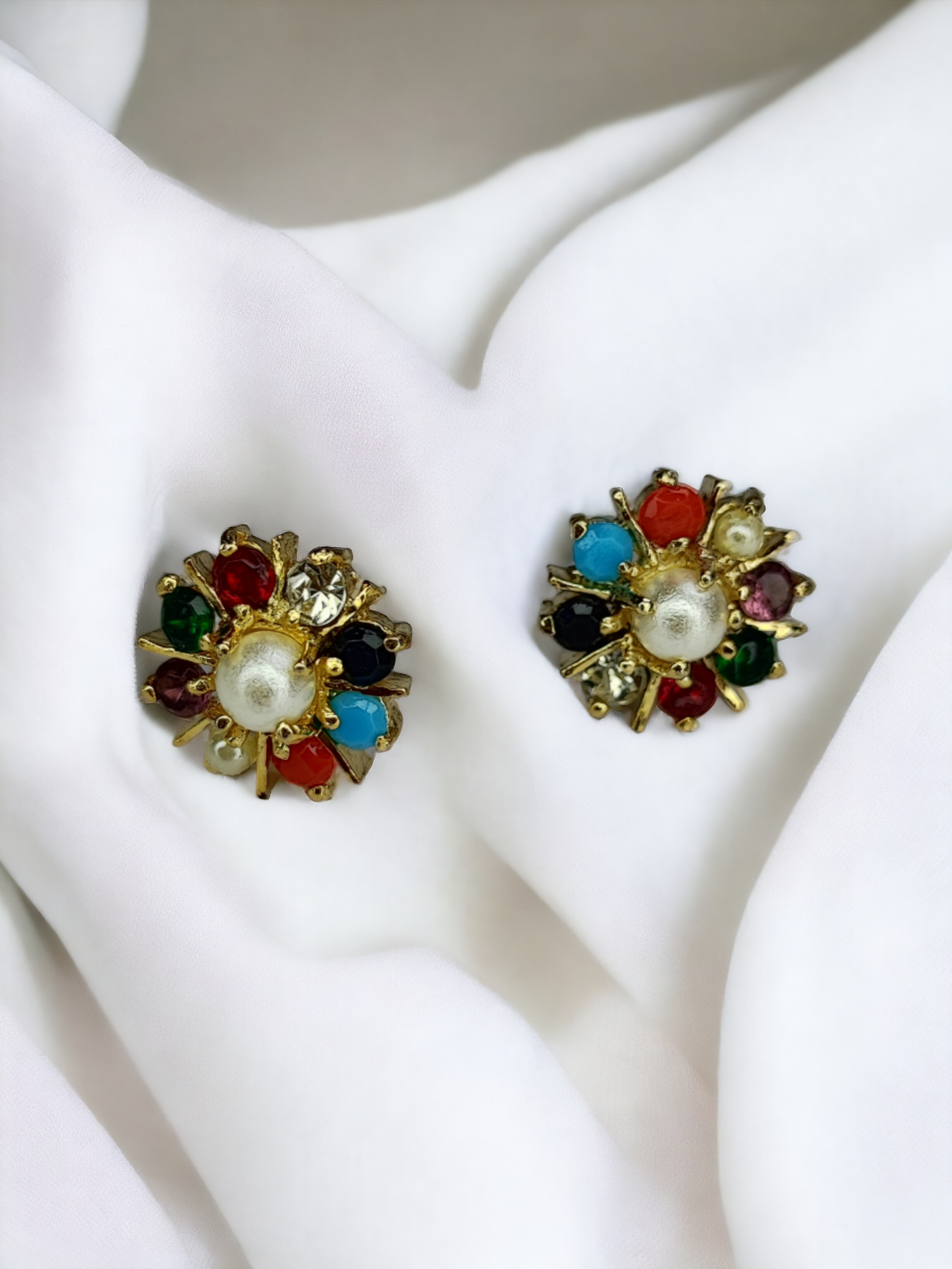 Pearlfect Navratan Floral Earrings