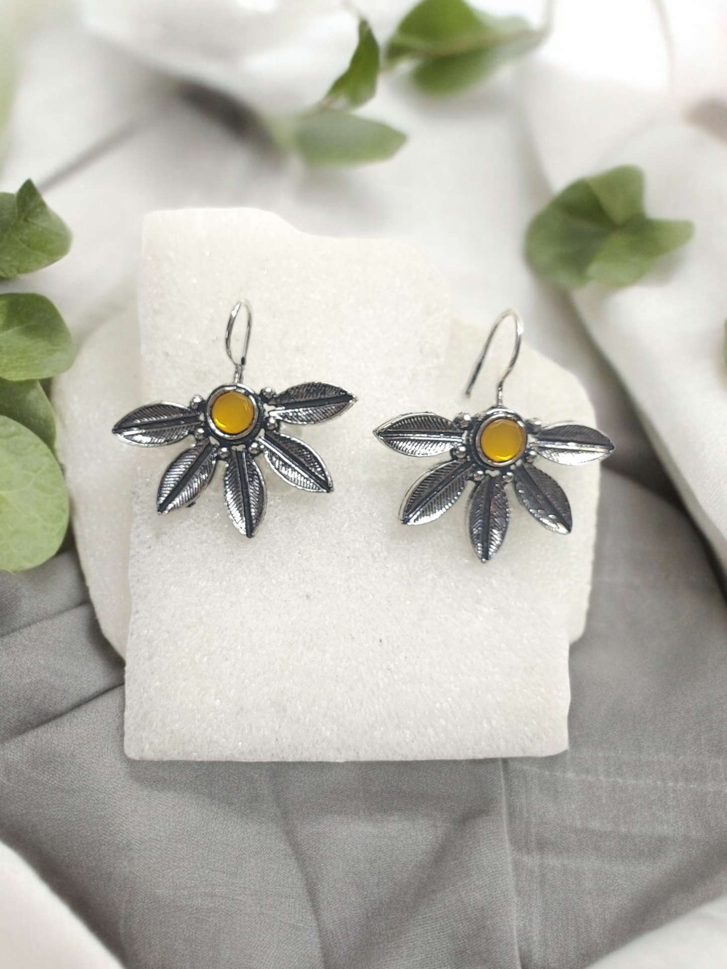 Pearlfect Sunflower Petal Drop Oxidised Jhumkis