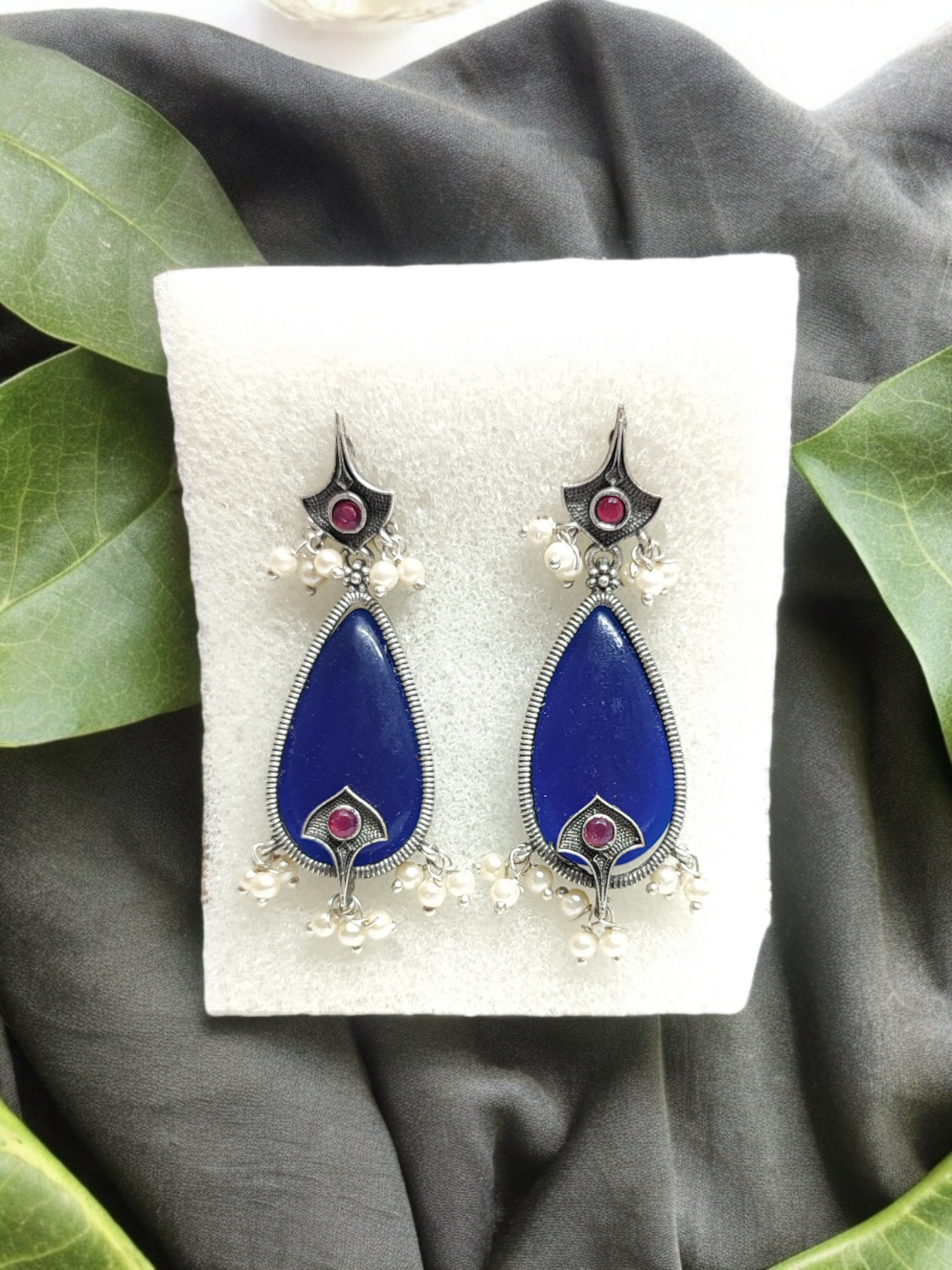 Pearlfect Teardrop Resin Earrings with Diya & Pearls