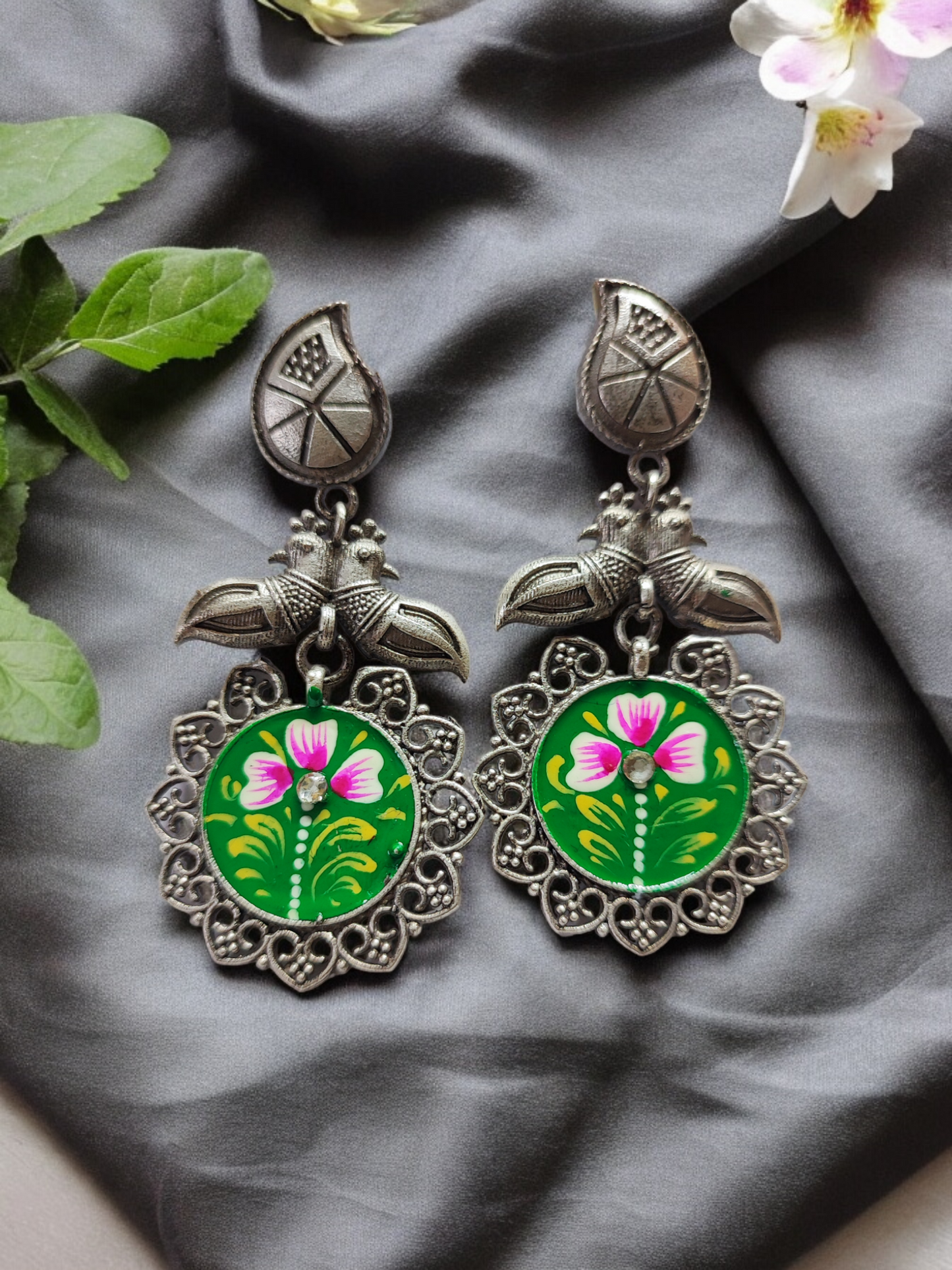 Pearlfect Antique Silver Pigeon & Water Drop Earrings