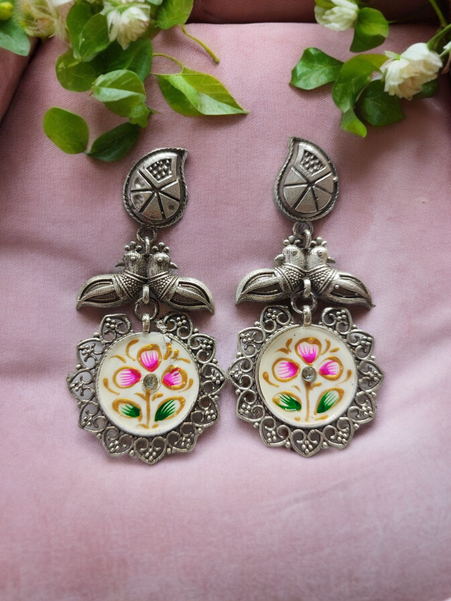 Pearlfect Antique Silver Pigeon & Water Drop Earrings