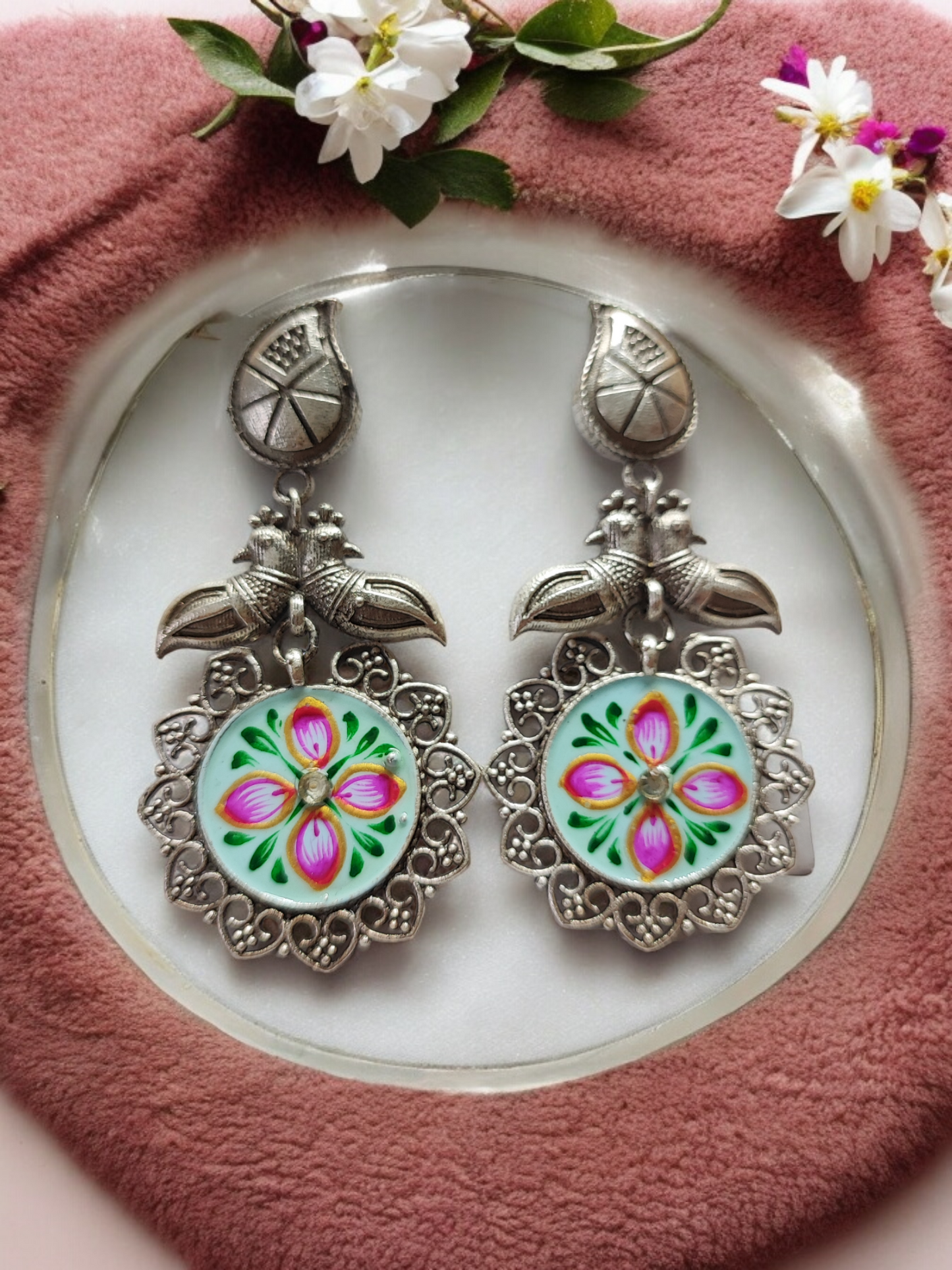 Pearlfect Antique Silver Pigeon & Water Drop Earrings