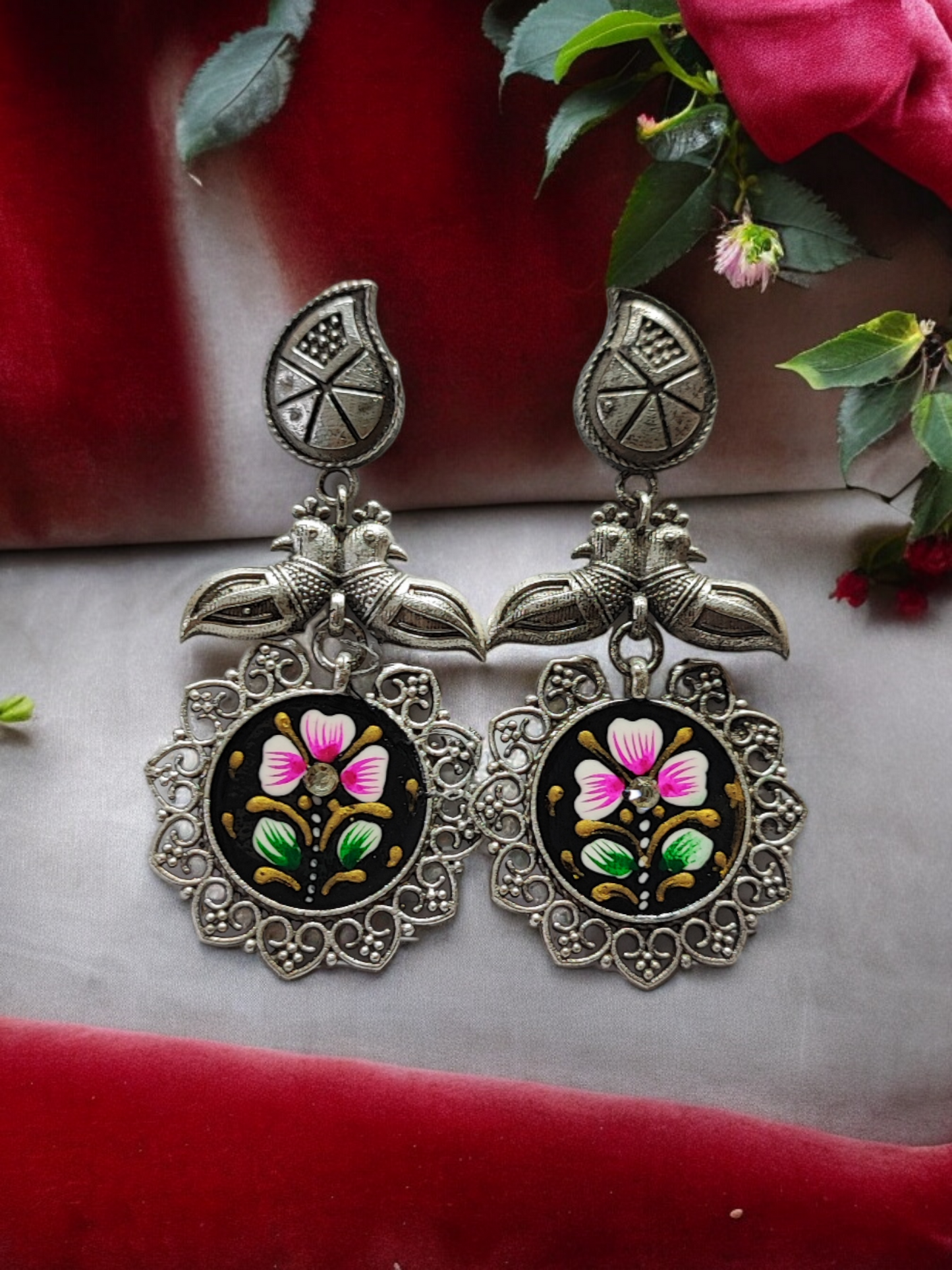 Pearlfect Antique Silver Pigeon & Water Drop Earrings
