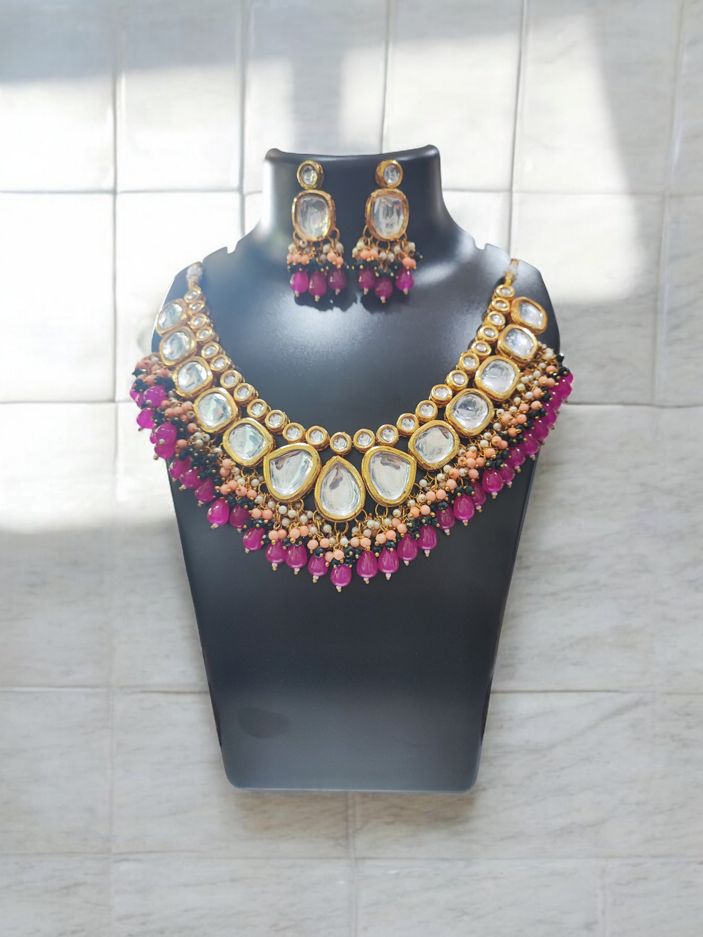 Pearlfect Purple Statment Kundan Necklace Set