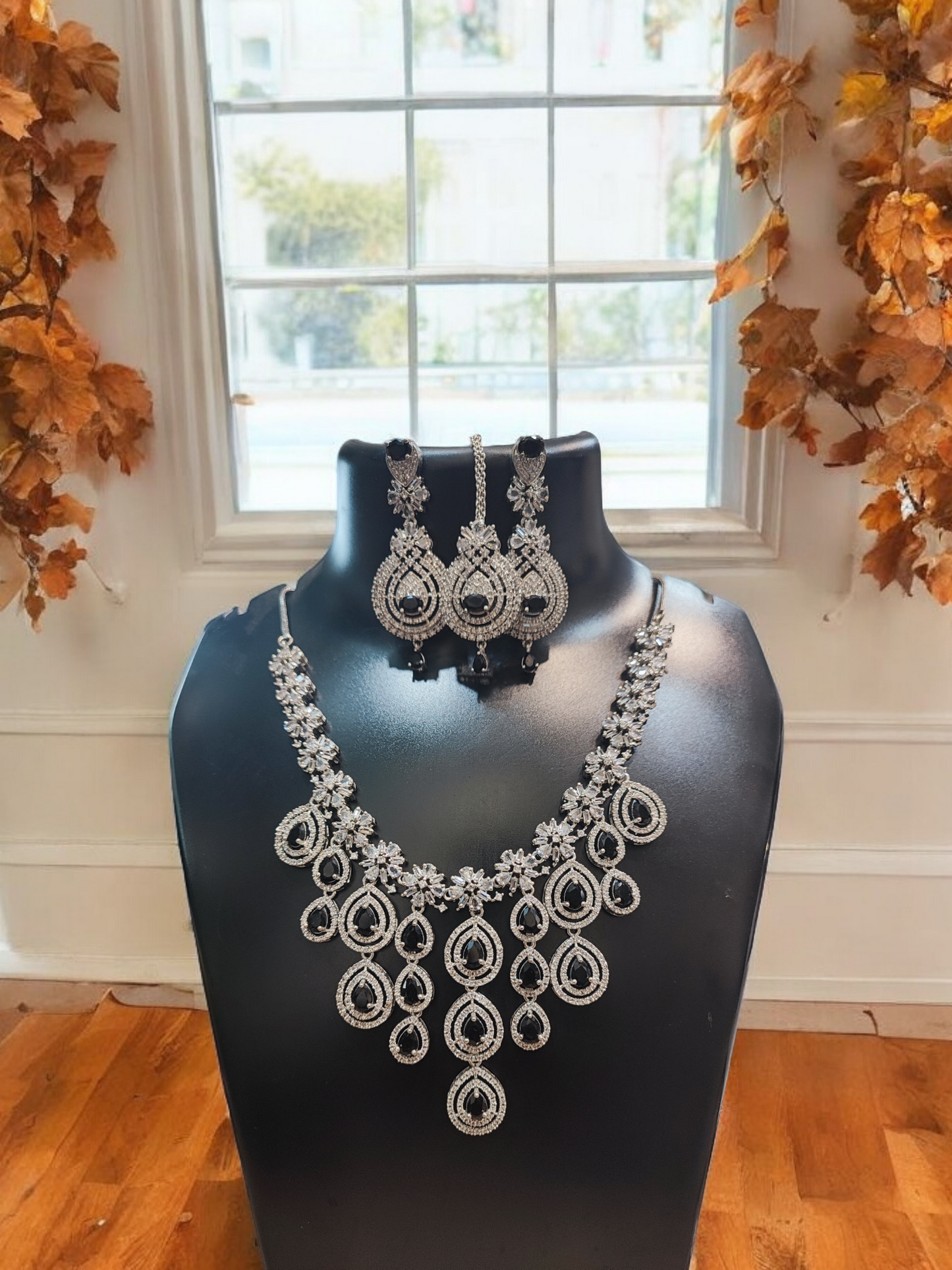 Pearlfect Statement Maker AD Necklace Set with Maang Teeka