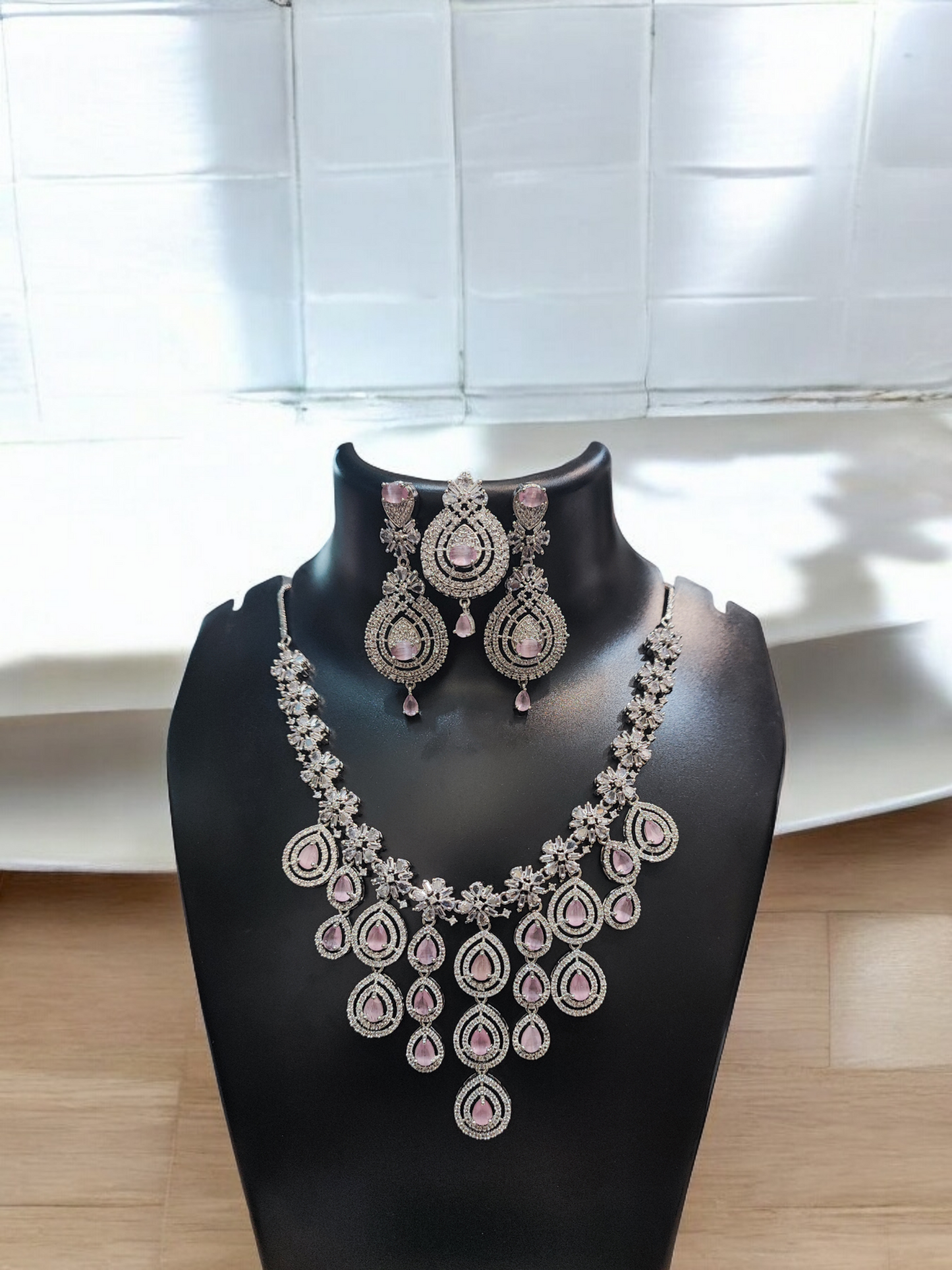 Pearlfect Statement Maker AD Necklace Set with Maang Teeka