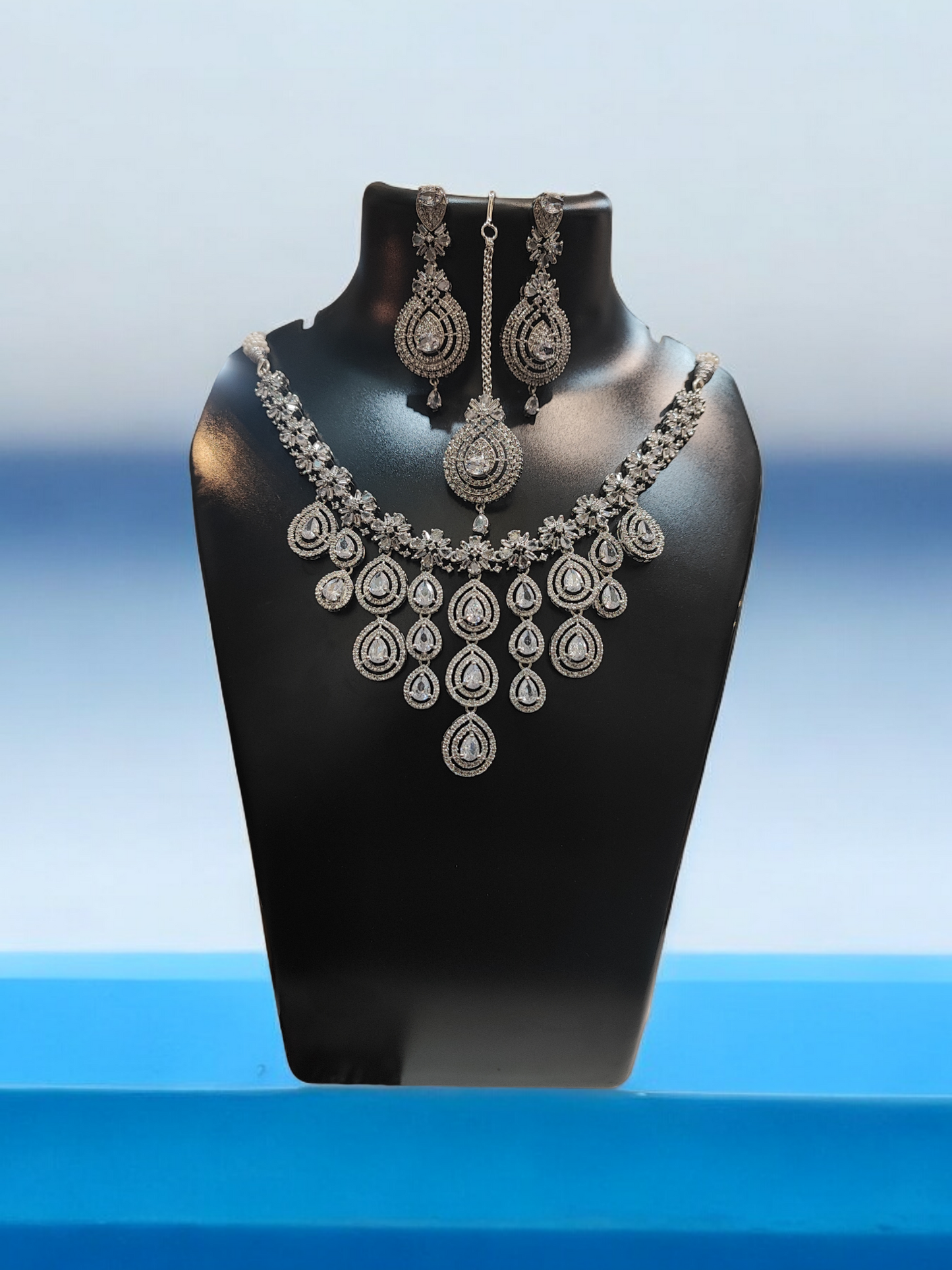 Pearlfect Statement Maker AD Necklace Set with Maang Teeka