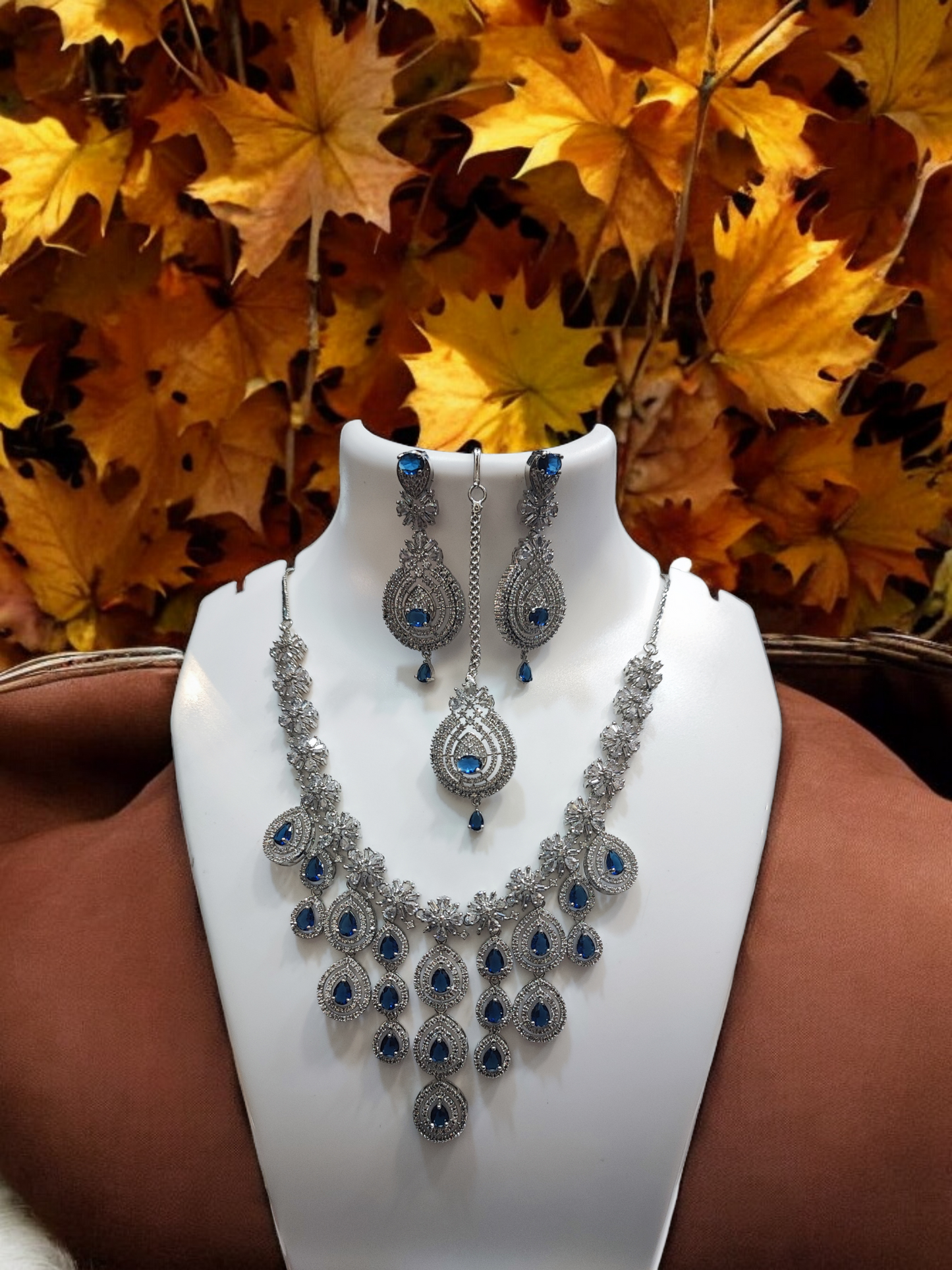 Pearlfect Statement Maker AD Necklace Set with Maang Teeka