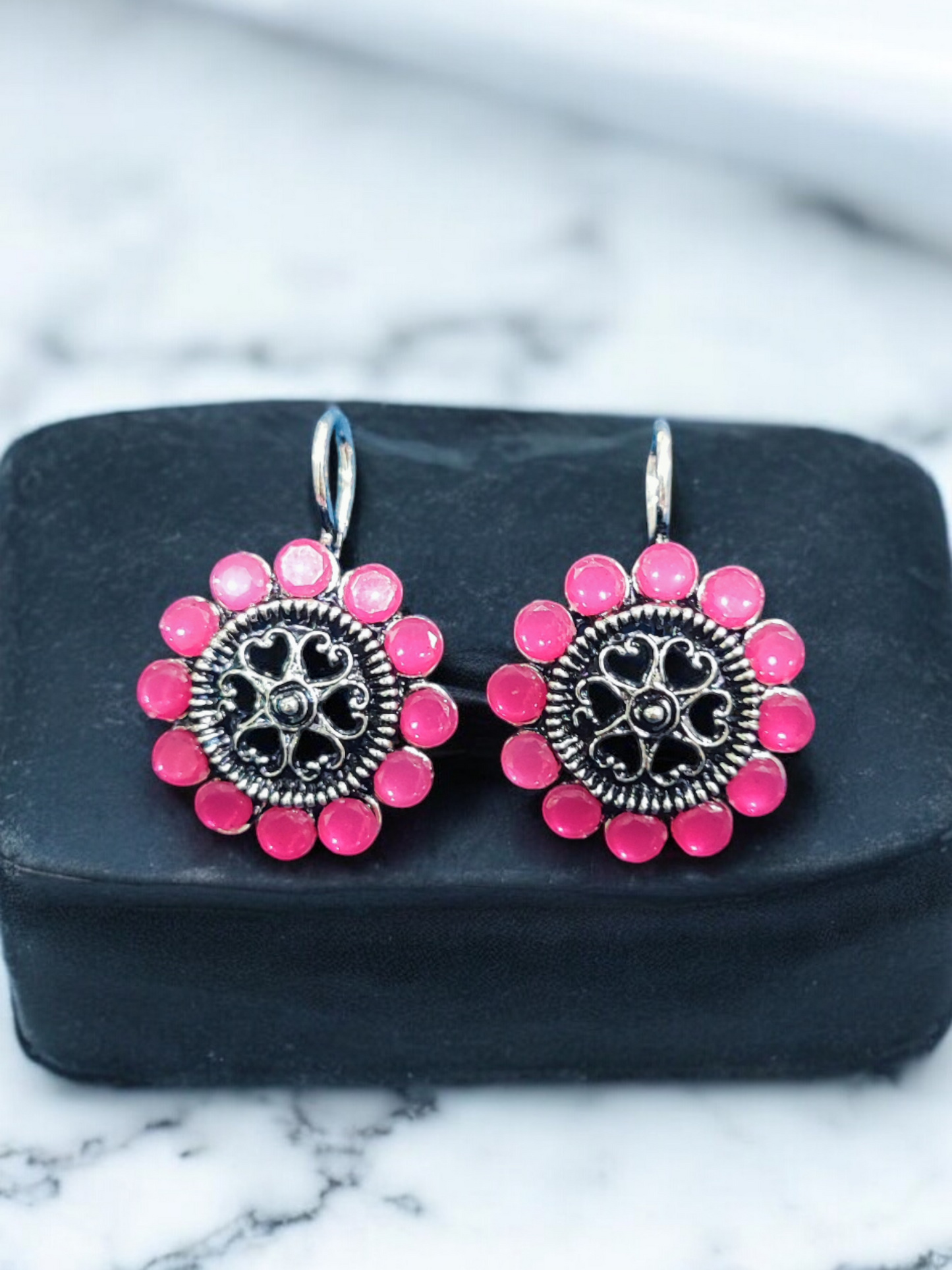 Pearlfect Floral Hearts Oxidised Earrings