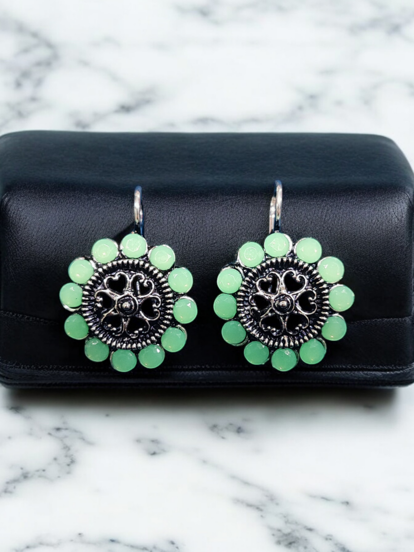 Pearlfect Floral Hearts Oxidised Earrings