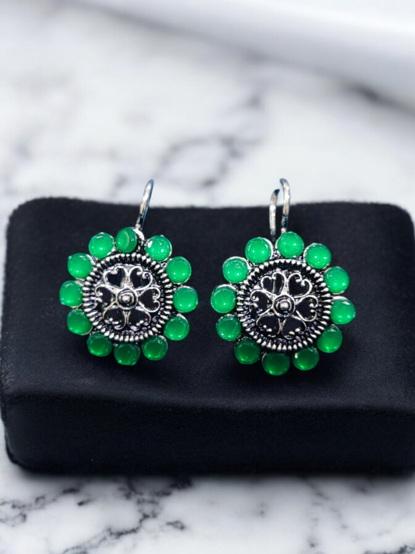Pearlfect Floral Hearts Oxidised Earrings