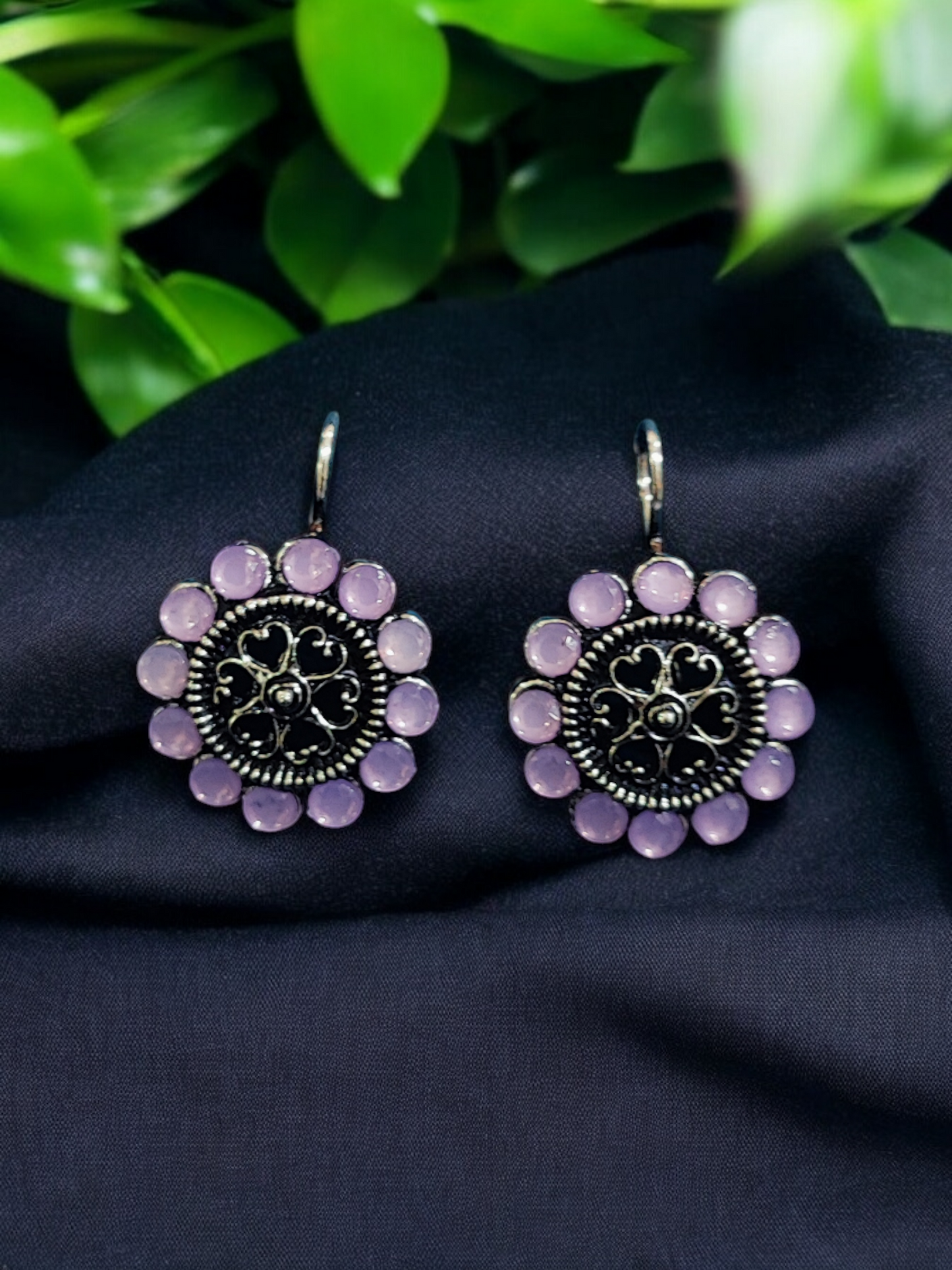 Pearlfect Floral Hearts Oxidised Earrings