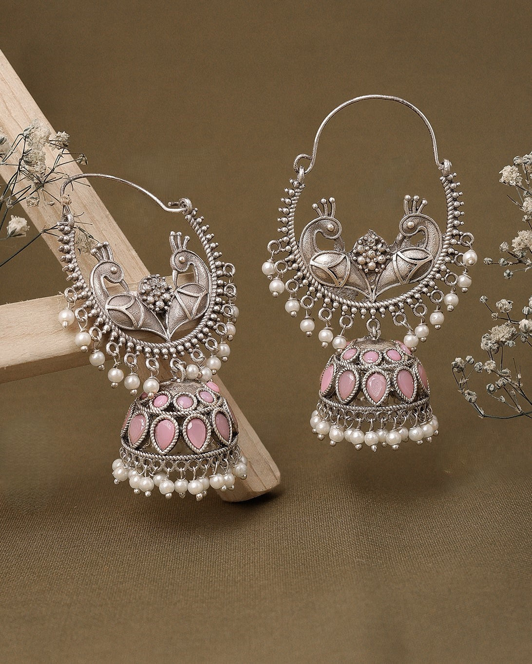Pearlfect Peacock Dance Jhumke with Pearls