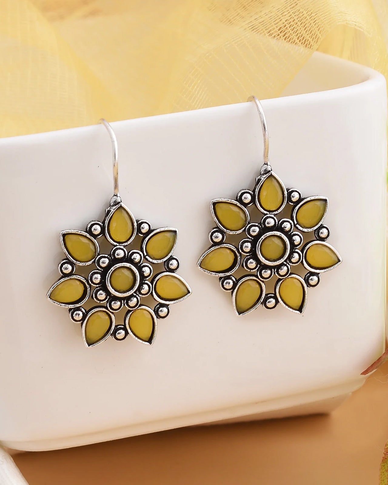 Pearlfect Oxidised Flower Earrings