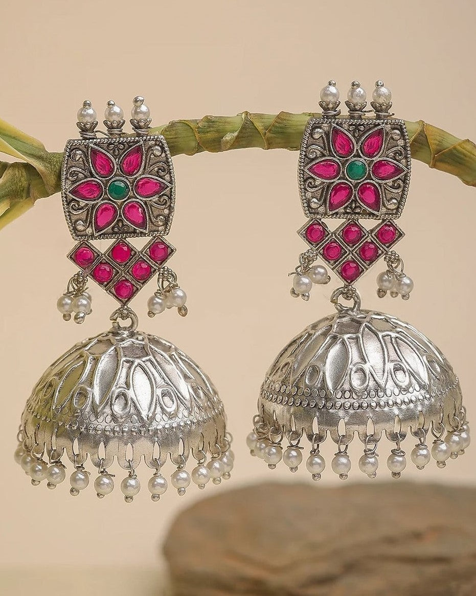Pearlfect Honeycomb Flower Jhumki Earrings