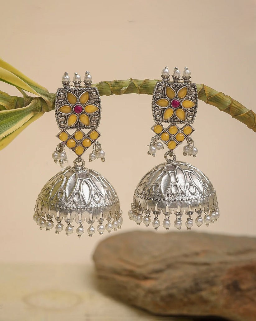 Pearlfect Honeycomb Flower Jhumki Earrings