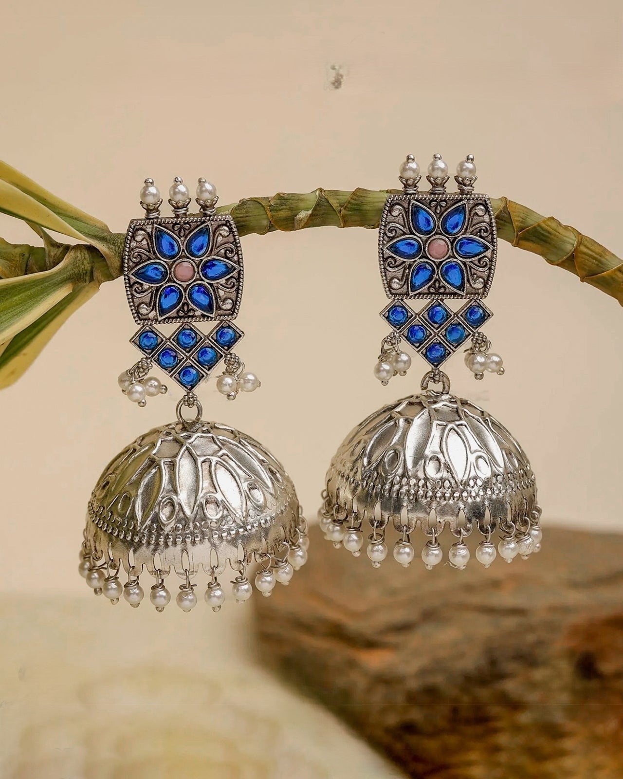 Pearlfect Honeycomb Flower Jhumki Earrings