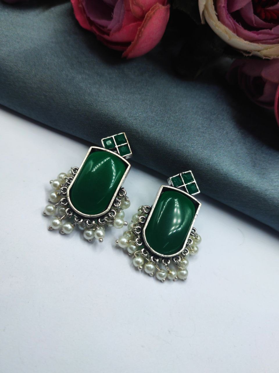 Pearlfect Semi-Precious Stone Mona Lisa Earrings with Pearls