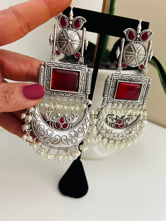 Pearlfect Vintage Style Moon, Semi-Precious Stones, and Peacock Dangle Earrings