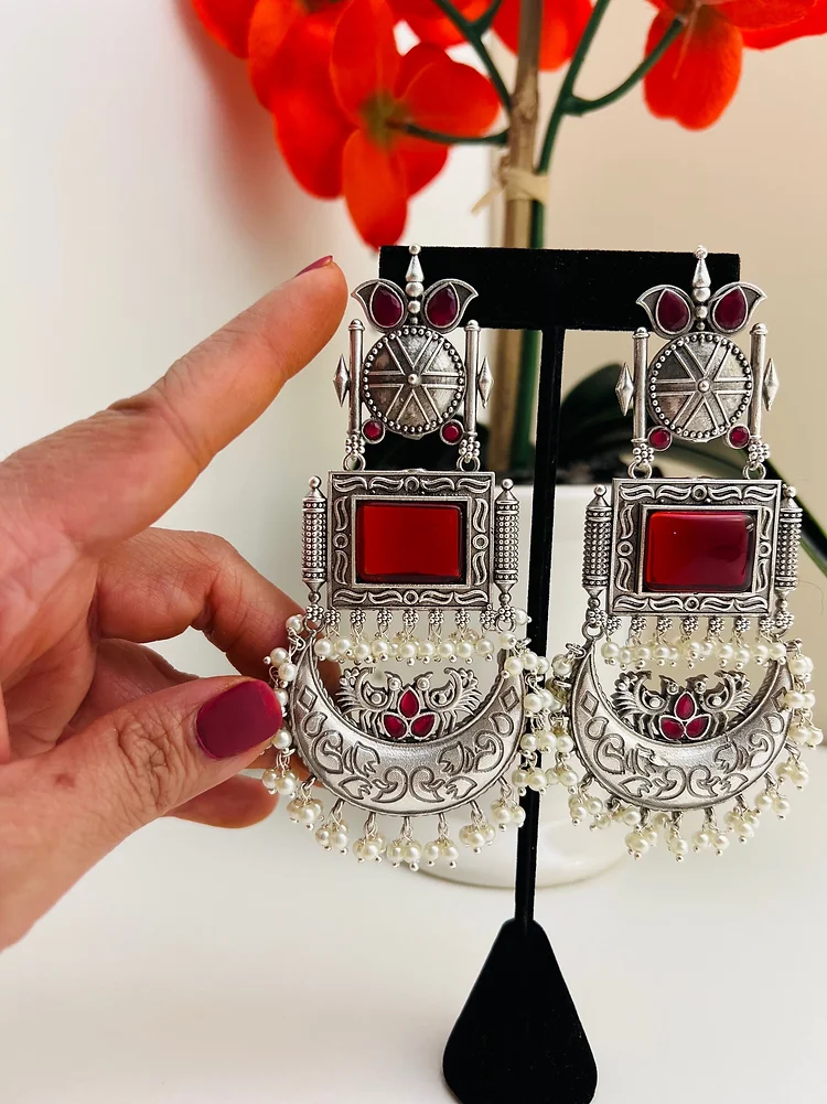 Pearlfect Vintage Style Moon, Semi-Precious Stones, and Peacock Dangle Earrings