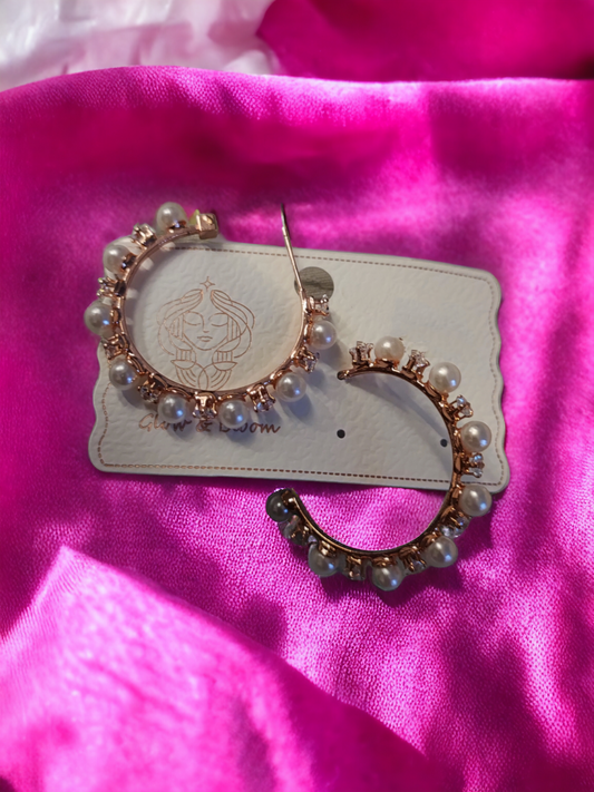 Pearlfect White Pearl and American Diamond Huggie Hoops