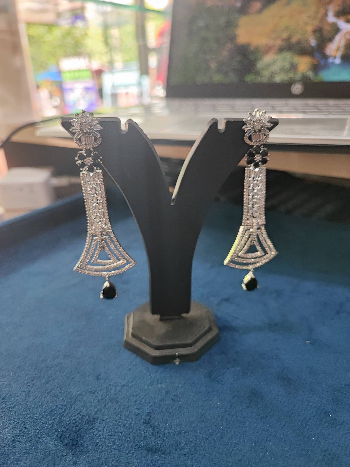 Pearlfect Statement Flowers Long AD Earrings