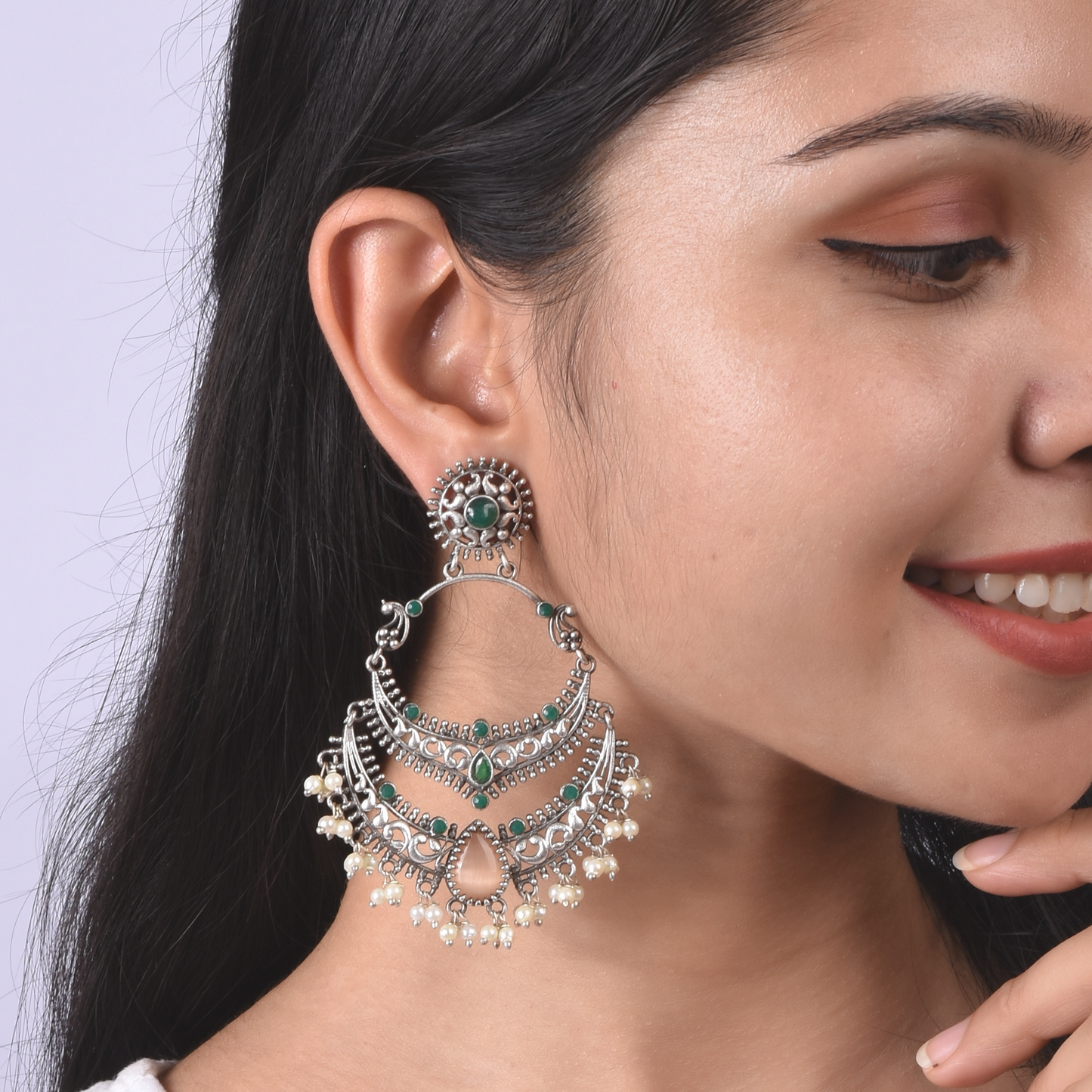 Pearlfect Smiling Moon Long Dangler Earrings