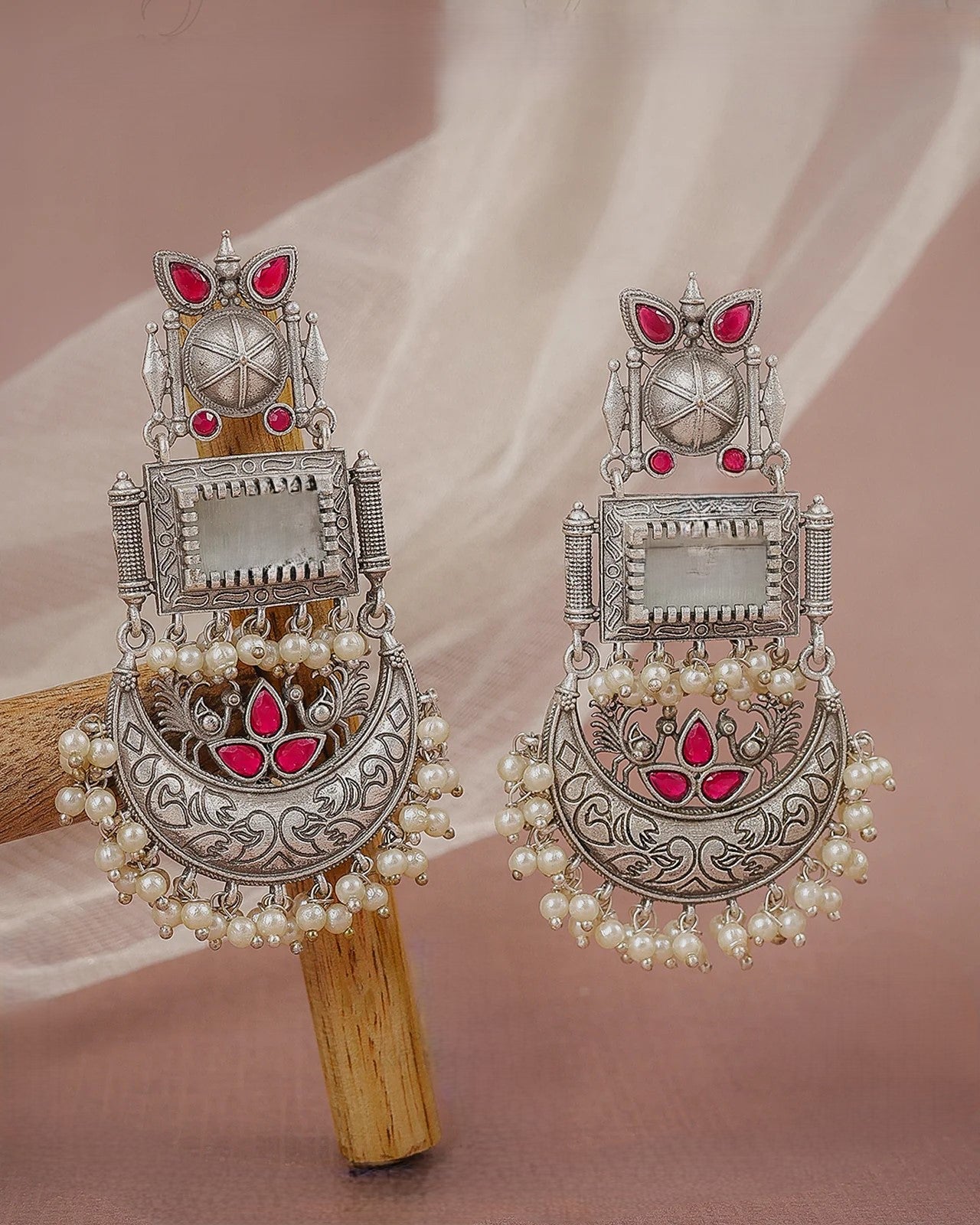 Pearlfect Moon-Dance Peacock Jhumkis
