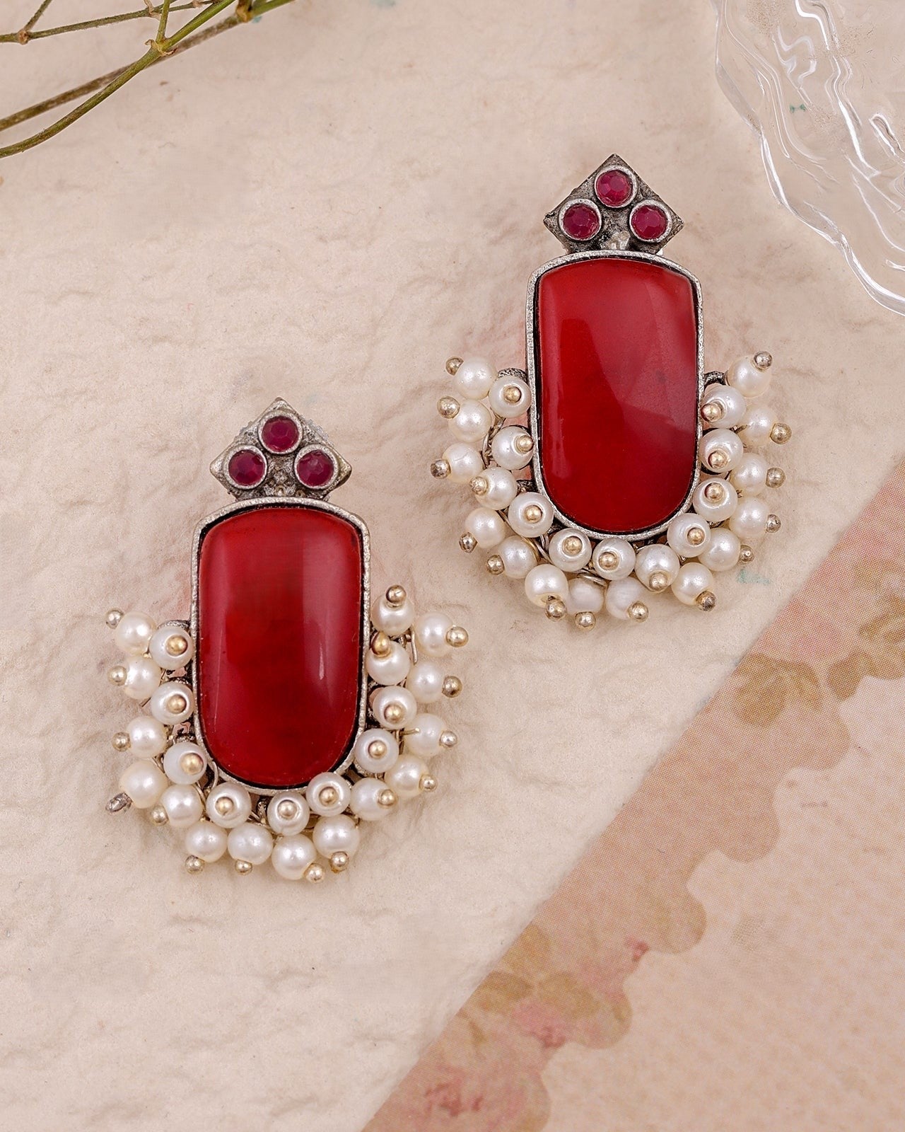 Pearlfect Semi-Precious Stone  Mona Lisa Earrings with Pearls 2 (Small Size)