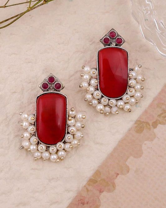 Pearlfect Semi-Precious Stone  Mona Lisa Earrings with Pearls 2 (Small Size)