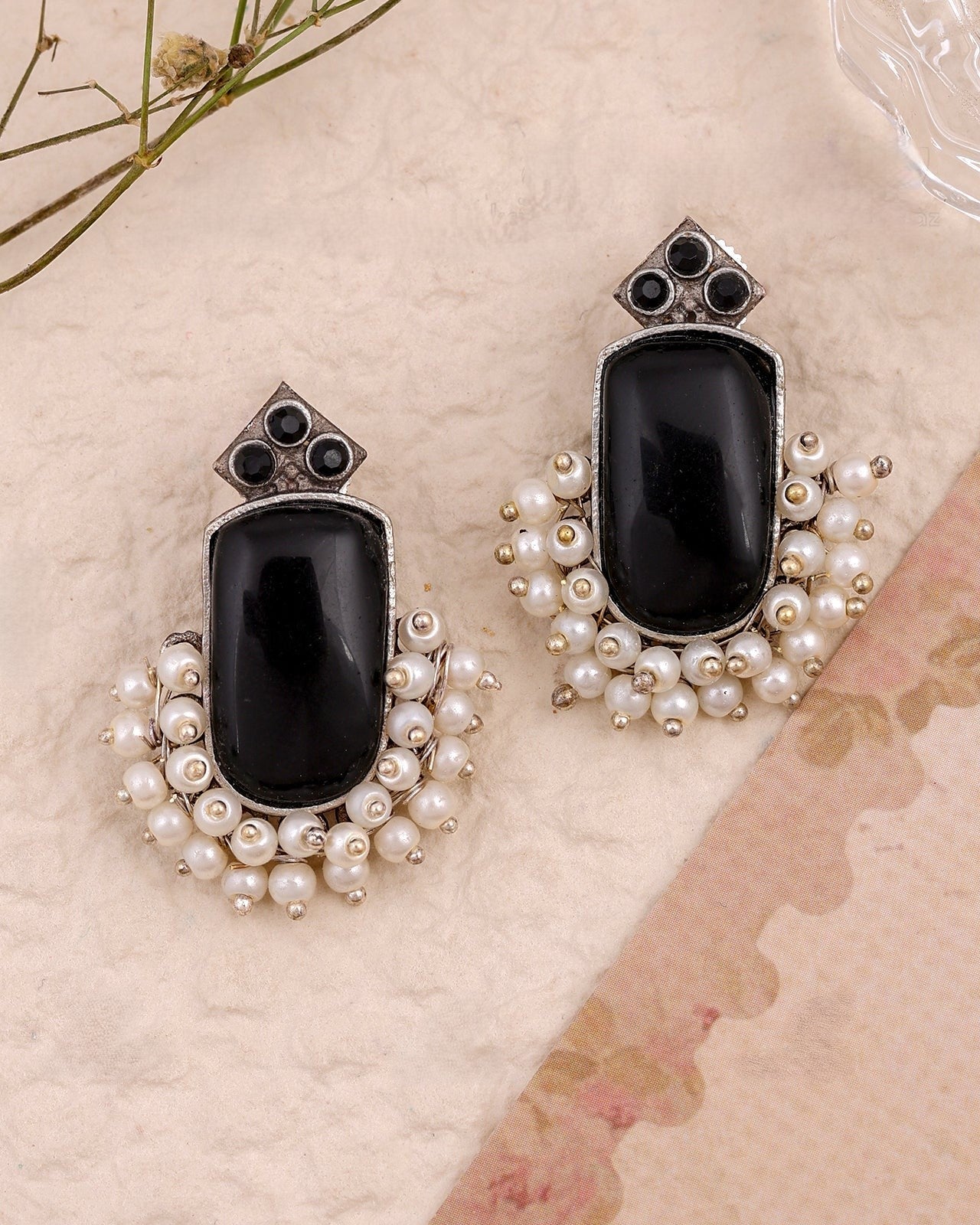 Pearlfect Semi-Precious Stone  Mona Lisa Earrings with Pearls 2 (Small Size)