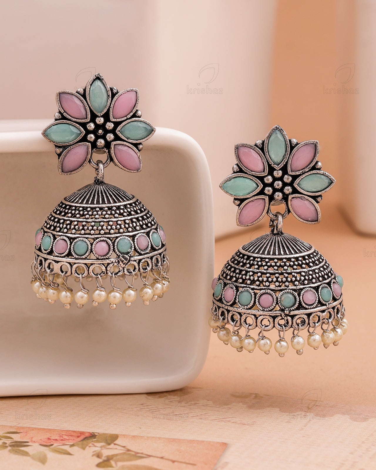 Pearlfect Multi-Color Flower Jhumke