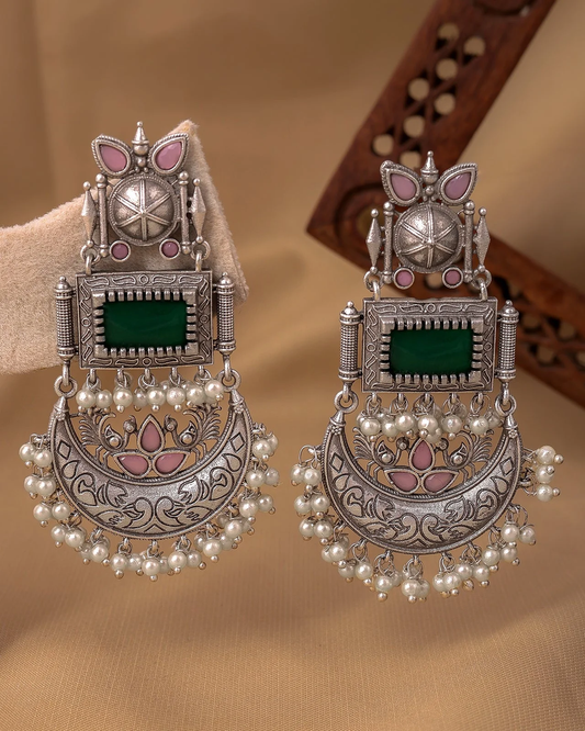 Pearlfect Moon-Dance Peacock Jhumkis