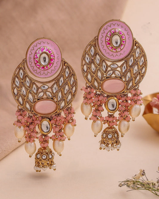 Pearlfect Pink Mirror Dangler Earrings