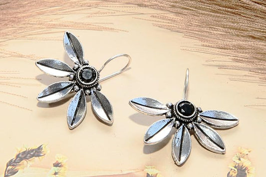 Pearlfect Sunflower Petal Drop Oxidised Jhumkis