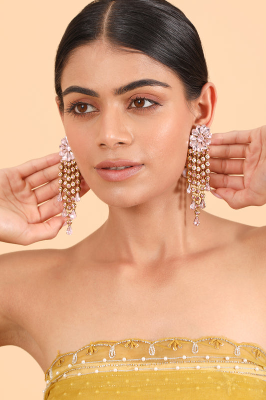 Pearlfect Sparkling Flower Dangler Earrings