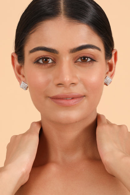 Pearlfect Silver Ice Square American Diamond Earrings