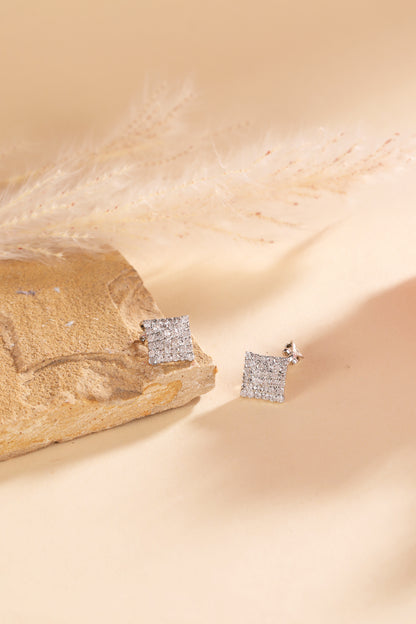 Pearlfect Silver Ice Square American Diamond Earrings