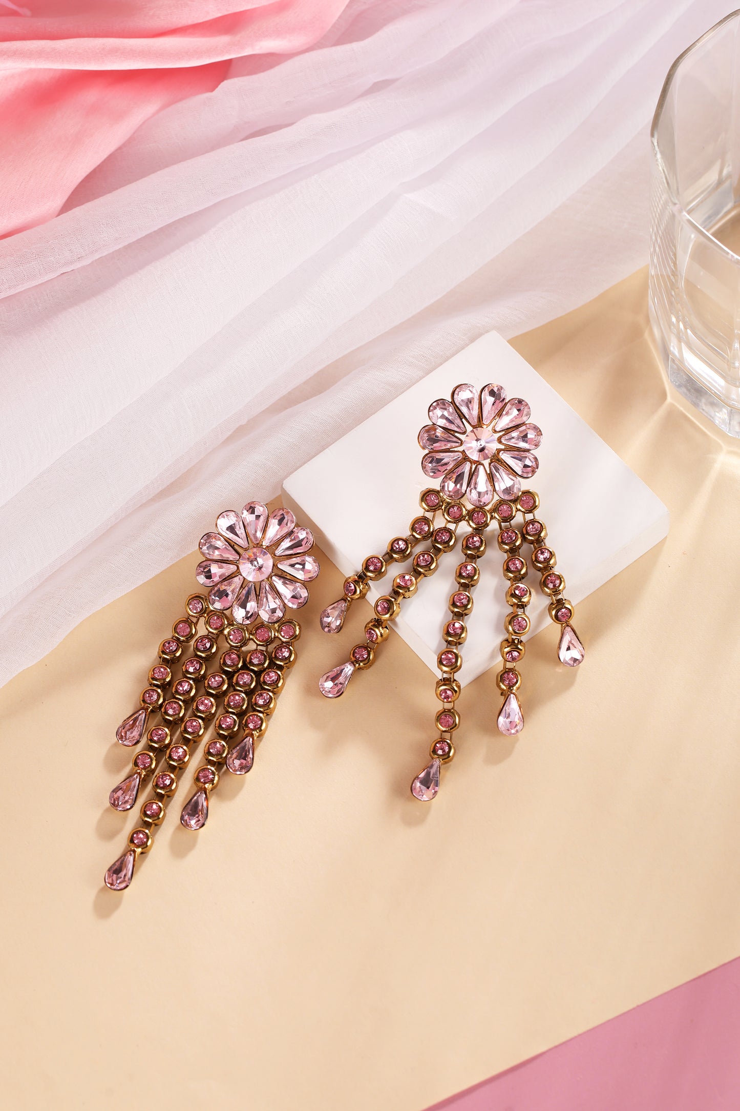 Pearlfect Sparkling Flower Dangler Earrings