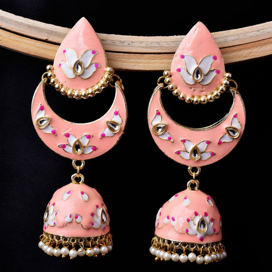 Pearlfect Pink Elegant Diya Jhumkis