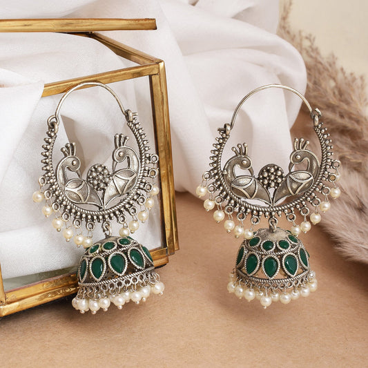 Pearlfect Peacock Dance Jhumke with Pearls