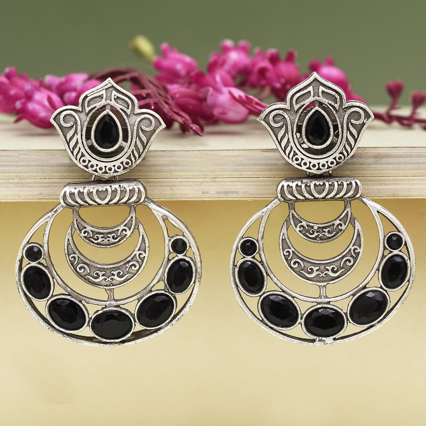 Pearlfect Tri-Moon Dangler Earrings