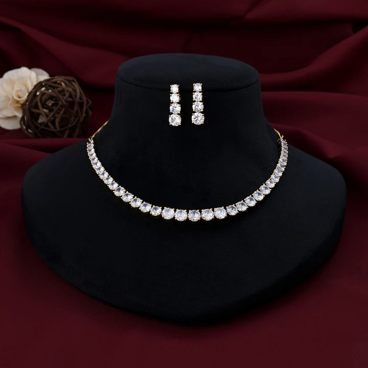 Pearlfect Radiant Gold CZ Necklace Set